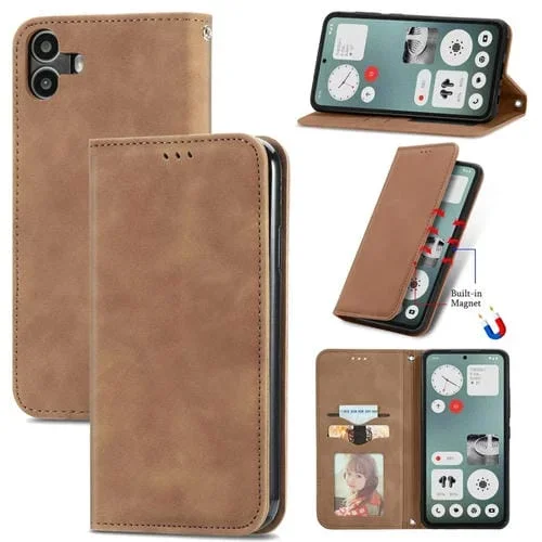 Funda de Cuero cmf Phone 1 con Tapa Magnética y Tacto Retro (Marrón)