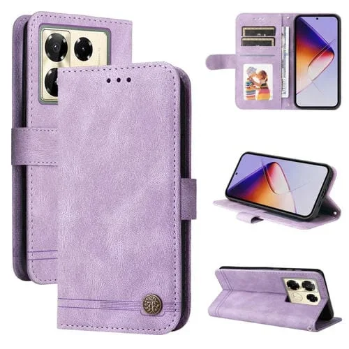 Funda de Cuero con Botones de Metal y Árbol de la Vida para Infinix Note 40 Pro 4G/5G/Pro+ (Morado)