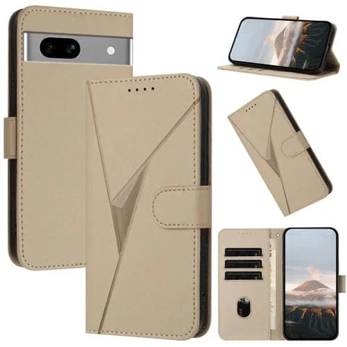 Funda de Cuero con Cierre de Hebilla y Diseño Triangular para Google Pixel 7A (Dorada)