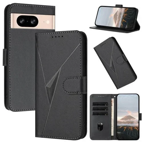 Funda de Cuero con Cierre de Hebilla y Diseño Triangular para Google Pixel 8 (Negra)