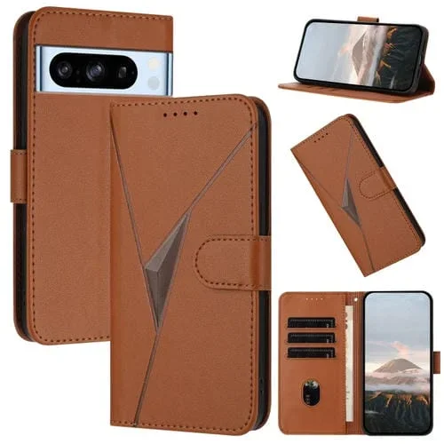 Funda de Cuero con Cierre de Hebilla y Diseño Triangular para Google Pixel 8 Pro (Marrón)