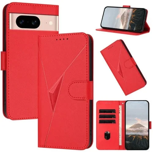 Funda de Cuero con Cierre de Hebilla y Diseño Triangular para Google Pixel 8A (Rojo)