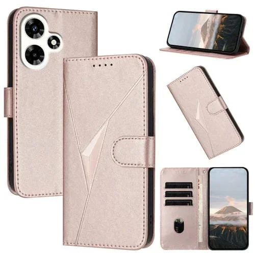 Funda de Cuero con Cierre de Hebilla y Diseño Triangular para Infinix Hot 30I (Oro Rosa)
