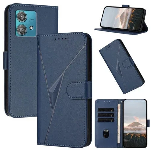 Funda de Cuero con Cierre de Hebilla y Diseño Triangular para Motorola Edge 40 Neo 5G (Azul)