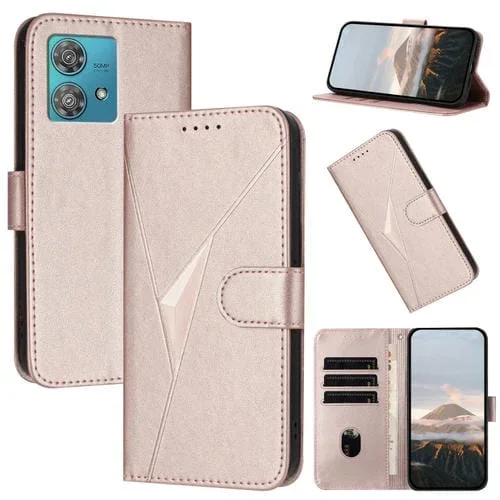 Funda de Cuero con Cierre de Hebilla y Diseño Triangular para Motorola Edge 40 Neo 5G (Oro Rosa)
