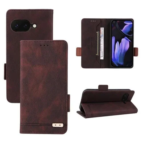 Funda de Cuero con Cierre Magnético para Google Pixel 9A (Marrón)