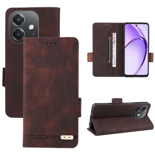 Funda de Cuero con Cierre Magnético para Teléfono Oppo A3X 5G India (Marrón)