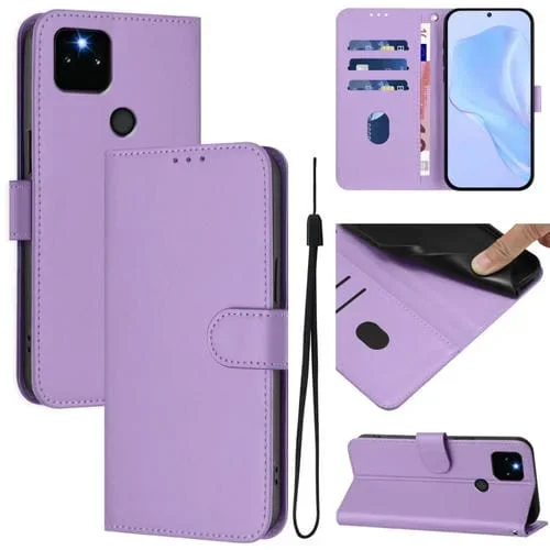 Funda de Cuero con Cordón para Google Pixel 5A (Morado Lavanda) Sensación de Piel