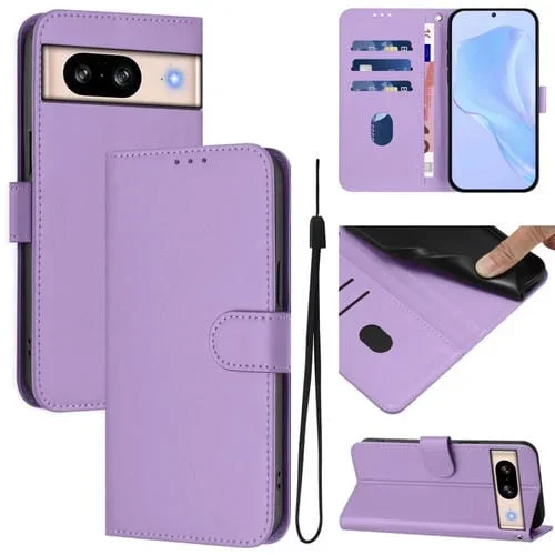 Funda de Cuero con Cordón para Google Pixel 8 (Morado Lavanda) Diseño Piel Liso