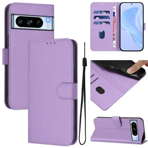 Funda de Cuero con Cordón para Google Pixel 8 Pro (Morado Lavanda) Diseño Piel Liso Tacto Agradable