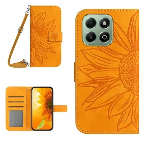Funda de Cuero con Cordón para Honor 200 con Diseño de Girasoles y Tacto Inteligente (Amarillo)