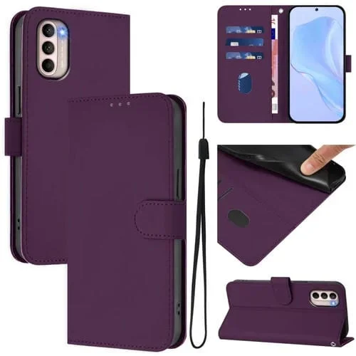 Funda de Cuero con Cordón para Motorola Moto G31 4G con Tacto de Piel (Violeta)