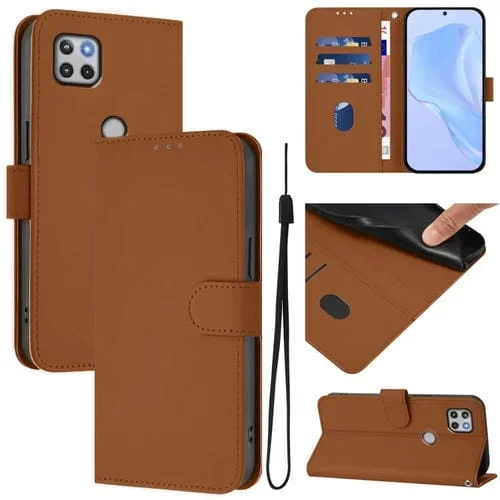 Funda de Cuero con Cordón para Motorola One 5G Ace Skin Feel (Marrón)