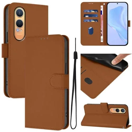 Funda de Cuero con Cordón para OnePlus Nord Ce4 Lite 5G Diseño Global Skin Feel (Marrón)
