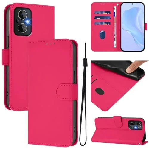 Funda de Cuero con Cordón para OnePlus Nord N20 5G (Rosa y Rojo)