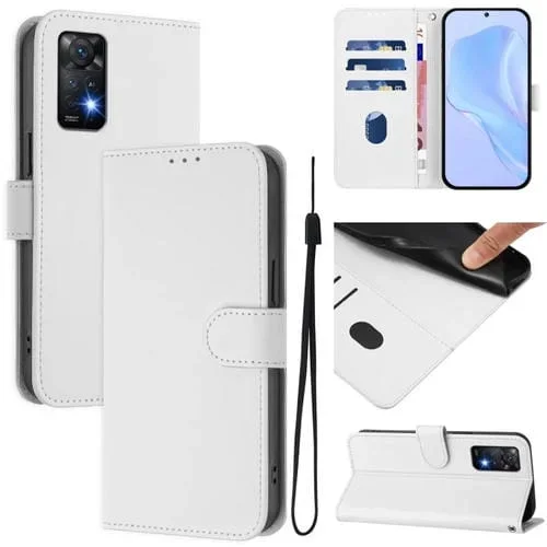 Funda de Cuero con Cordón para Redmi Note 11 Pro 4G, Color Sólido y Tacto Global (Blanco)
