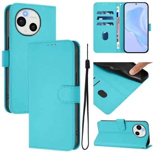 Funda de Cuero con Cordón para Sharp Aquos Sense9 Plus con Tacto de Piel (Azul Lago)