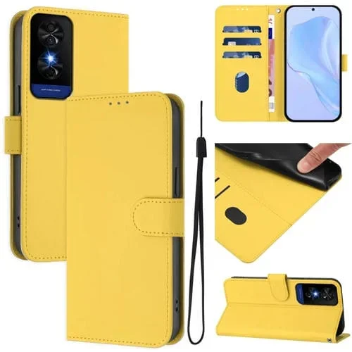 Funda de Cuero con Cordón para TCL 50 5G 50 Xe Nxtpaper 5G Textura Piel (Amarillo Limón)