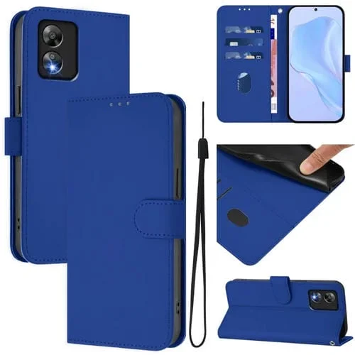 Funda de Cuero con Cordón para Teléfono Boost Mobile Celero 5G Sc con Tacto de Piel (Azul Oscuro)