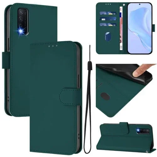 Funda de Cuero con Cordón para Teléfono con Diseño de Piel de Color Liso y Tacto Suave para Vivo Y20/Y20I/Y20S/Y11S (Verde Oscuro)