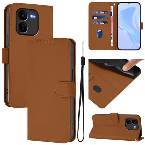 Funda de Cuero con Cordón para Teléfono con Diseño de Piel Sintética de Color Liso y Tacto Agradable para la Piel (Marrón) para Vivo Iqoo Z9X