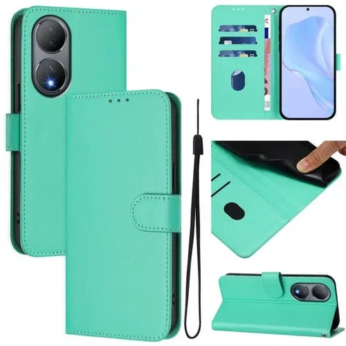 Funda de Cuero con Cordón para Teléfono con Sensación de Piel Global para Vivo Y100 5G (Verde)