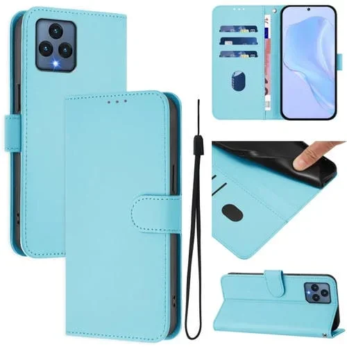 Funda de Cuero con Cordón para Teléfono T-Mobile Revvl 6 5G y Revvl 6X 5G (Azul Cielo)