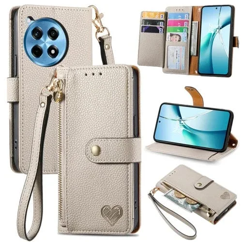 Funda de Cuero con Cordón y Cremallera Love para OnePlus Ace 3 Pro (Gris)