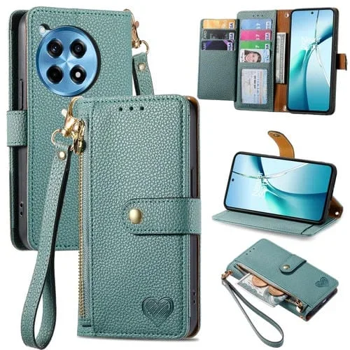 Funda de Cuero con Cordón y Cremallera Love para OnePlus Ace 3 Pro (Verde)