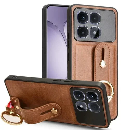 Funda de Cuero con Correa para la Muñeca para Redmi K70 Ultra (Marrón)