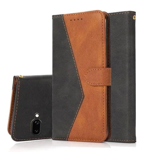 Funda de Cuero con Costuras para Google Pixel 9A (Negro y Marrón)