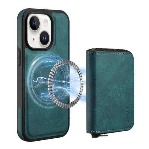 Funda de Cuero con Cremallera Magsafe Denior D26 Skin Feel para iPhone 15 Plus/14 Plus (Azul)