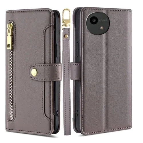 Funda de Cuero con Cremallera para Sharp Aquos Wish4 Lite con Textura de Oveja (Gris)
