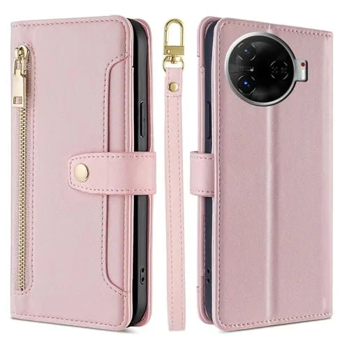 Funda de Cuero con Cremallera para Teléfono Tecno Camon 30 Pro 5G (Rosa)