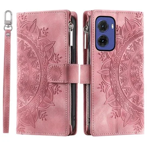 Funda de Cuero con Cremallera y Múltiples Tarjetas para Motorola Moto G05 (Rosa)