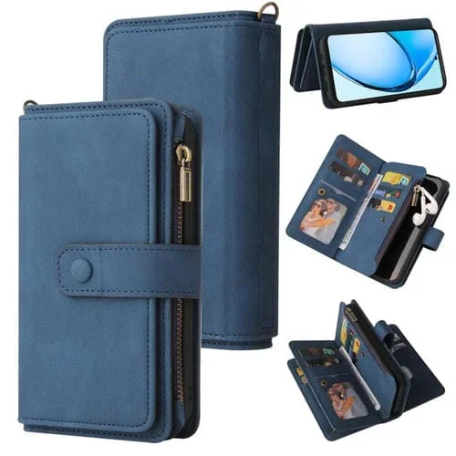Funda de Cuero con Cremallera y Ranuras para Múltiples Tarjetas para Oppo A60 4G (Azul)