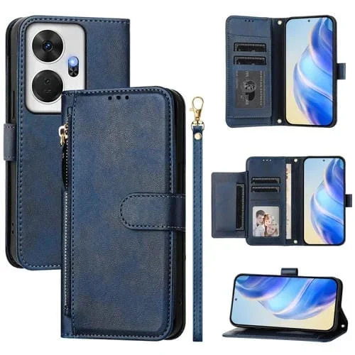 Funda de Cuero con Cremallera y Ranuras para Tarjetas para Itel P55+ (Azul)
