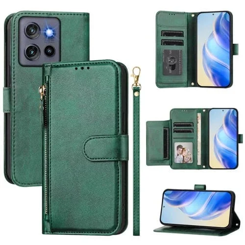 Funda de Cuero con Cremallera y Ranuras para Tarjetas para Motorola Moto G Stylus 5G (2025) (Verde)