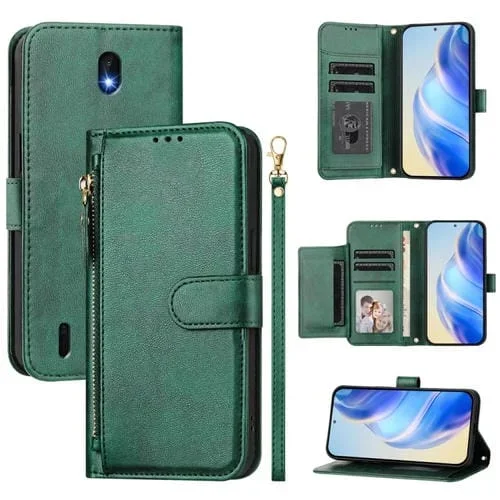 Funda de Cuero con Cremallera y Ranuras para Tarjetas para Nokia C01 Plus/C1 2.ª Edición (Verde)