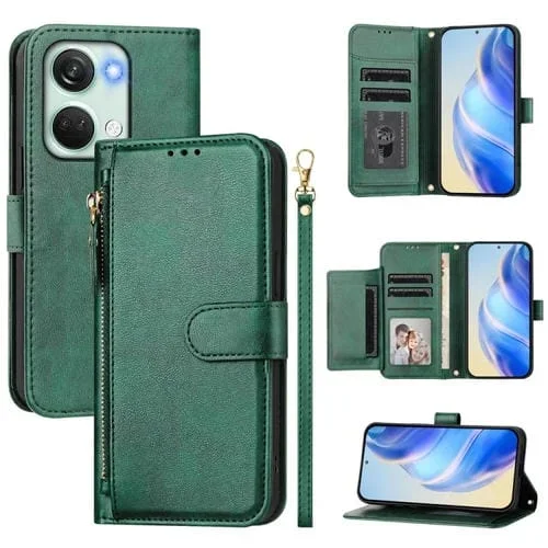 Funda de Cuero con Cremallera y Ranuras para Tarjetas para OnePlus Nord 3/Ace 2V (Verde)