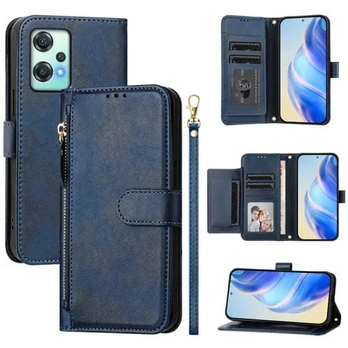 Funda de Cuero con Cremallera y Ranuras para Tarjetas para OnePlus Nord Ce 2 Lite/Nord 2 Lite (Azul)