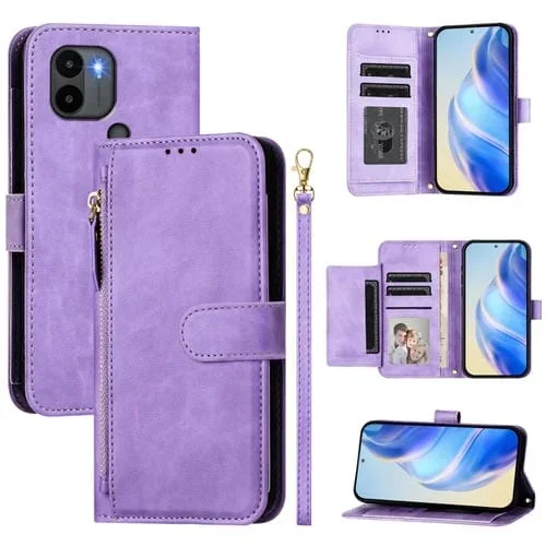 Funda de Cuero con Cremallera y Ranuras para Varias Tarjetas para Redmi A1+/A2+ (Morado)