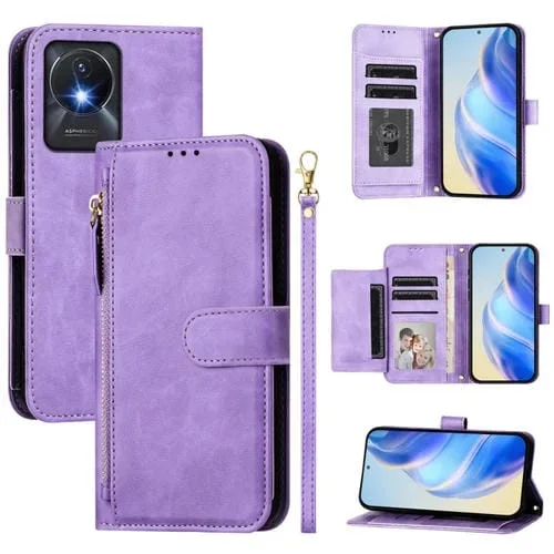 Funda de Cuero con Cremallera y Ranuras para Varias Tarjetas para Vivo Y02A 4G / Y02 4G / Y11 2023 / Y02T (Morado)
