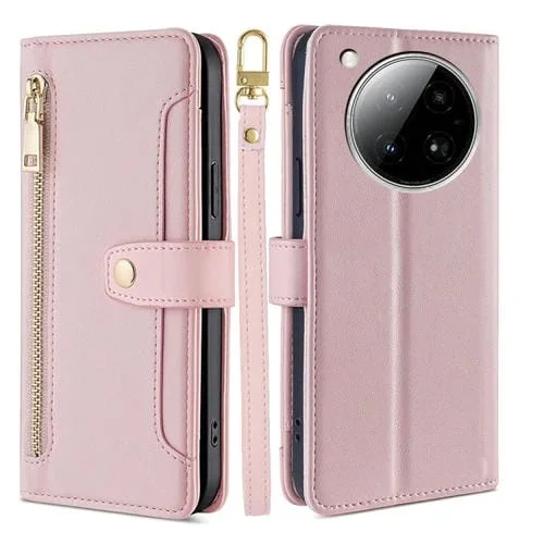 Funda de Cuero con Cremallera y Textura de Oveja para Infinix Zero 40 4G (Rosa)