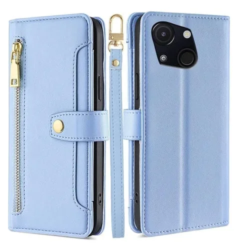 Funda de Cuero con Cremallera y Textura de Oveja para Teléfono Itel A50C 4G (Azul)