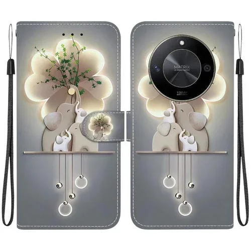 Funda de Cuero con Dibujo de Colores y Textura de Cristal para Honor X9B y Magic6 Lite (Elefantes)
