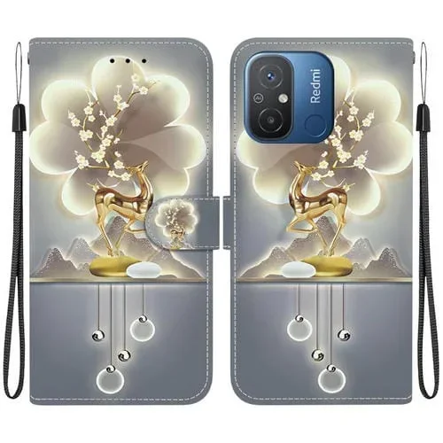 Funda de Cuero con Dibujo de Colores y Textura de Cristal para Redmi 12C/11A (Ciervo Sika)