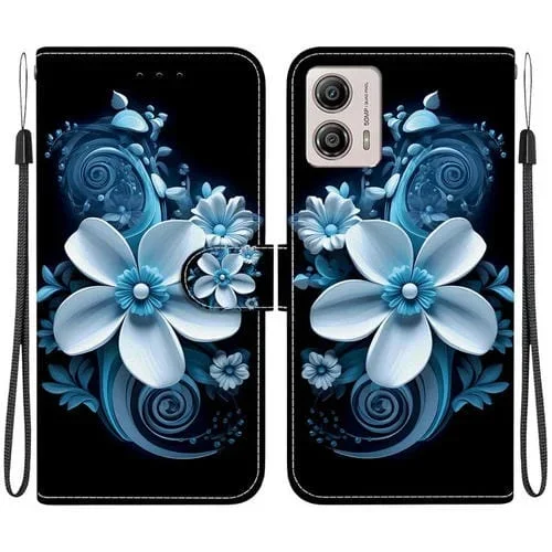 Funda de Cuero con Dibujo y Textura de Cristal para Motorola Moto G13/G23/G53 (Orquídea Negra)