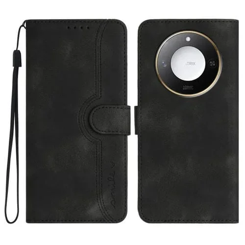 Funda de Cuero con Diseño de Corazón Inteligente para Honor X60/X9C (Negro)