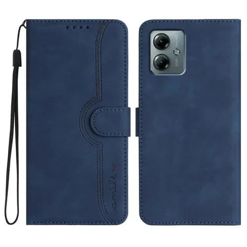 Funda de Cuero con Diseño de Corazón para Motorola Moto G Play 2025 y G Power 2025 (Azul Real)